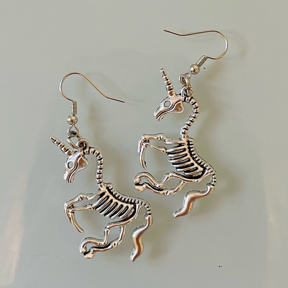 Handmade Unicorn Skeleton Earrings